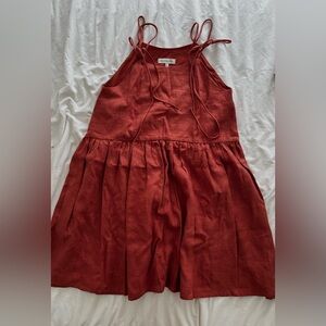 Eliza Faulkner Tig Linen Dress in Terracota XL